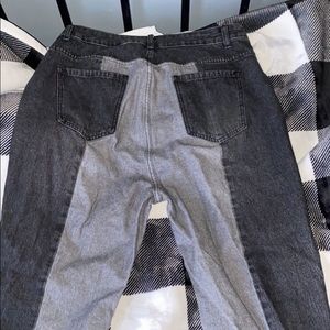 Black & Grey Jeans. Size unsure, came as a US 1XL, the waist is about 40 cm.